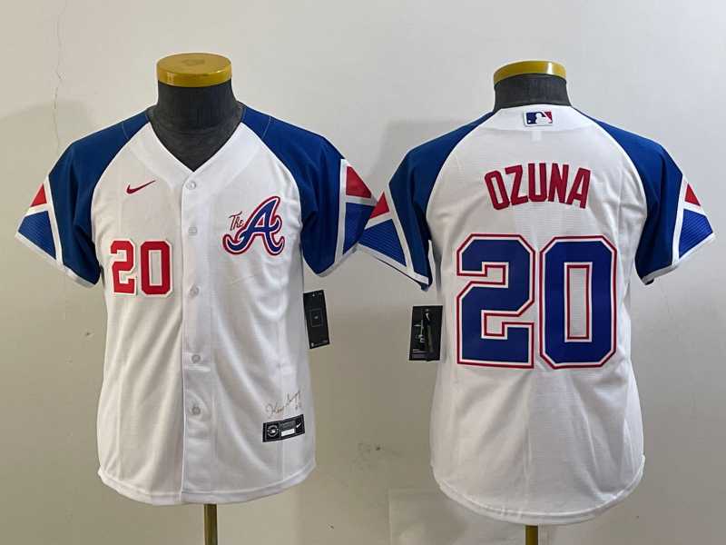 Youth Atlanta Braves #20 Marcell Ozuna Number White 2023 City Connect Cool Base Stitched Jerseys->mlb womens jerseys->MLB Jersey